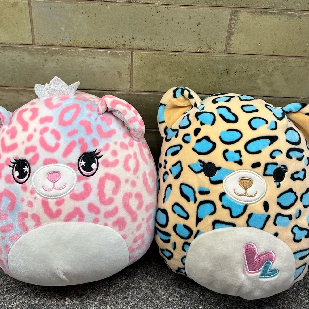 Plush Squishmallows Duo Emanga Teal Leopard Brandi Pink Cheetah Queen - Picture 2 of 9